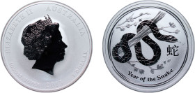 Australia Commonwealth 2013 P 1 Dollar - Elizabeth II (4th Portrait - Year of the Snake - Silver Bullion Coin) Silver (.999) Perth Mint (300000) 31.5g...