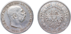 Austria Austro-Hungarian Empire 1909 5 Corona - Franz Joseph I Silver (.900) Vienna Mint (1708800) 24.1g VF KM 2813