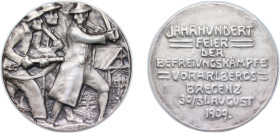 Austria Austro-Hungarian Empire 1909 Medal - Centenary of liberation struggles in Vorarlberg Silver 28g UNC Hauser 1953