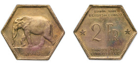 Belgium Belgian Congo Belgian colony 1943 2 Francs - Léopold III Brass Philadelphia Mint (25000000) 5.9g AU KM 25 LA BCM-16