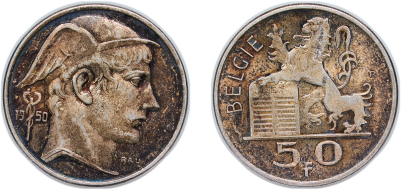 Belgium Kingdom 1950 50 Francs (Dutch text) Silver (.835) Brussels Mint (4110000...