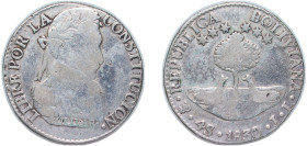 Bolivia Republic 1830 PTS JL 4 Soles Silver (.667) Potosi Mint 13.2g VF KM 96a