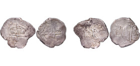 Bolivia Spanish colony 1667 - 1700 2 Reales - Carlos II (2 Lots) Silver (.931) Potosi Mint VF KM 24 KM R25