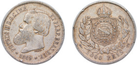 Brazil Empire 1869 2000 Réis - Pedro II Silver (.900) 24.9g VF Rim Damage KM 475
