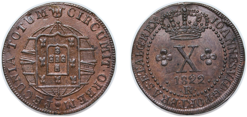 Brazil Portuguese colony 1822 R 10 Réis - João VI Copper Rio de Janeiro Mint (18...