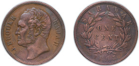British Malaysia Sarawak Raj British protectorate 1863 1 Cent - James Brooke Rajah Copper Heaton and Sons / The Mint Birmingham Limited 9.5g VF KM 3 P...