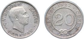 British Malaysia Sarawak Raj British protectorate 1927 H 20 Cents - Charles V. Brooke Rajah Billon (.400 silver) Heaton and Sons / The Mint Birmingham...
