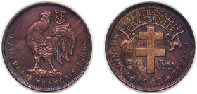 Cameroon French Cameroon French colony 1943 SA 50 Centimes (with "LIBRE") Bronze Pretoria Mint (4000000) 2.7g XF KM 6