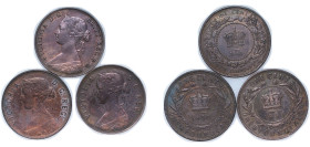 Canada 1861-1894 1 Cent - Victoria (3 Lots) Bronze VF