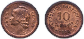 Cape Verde Portuguese colony 1930 10 Centavos Bronze Lisbon Mint (1500000) 4g AU KM 2 Gomes CV 02.01