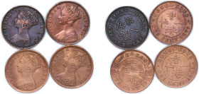 China Hong Kong British colony 1877-1901 1 Cent - Victoria (4 Lots) Bronze XF KM 4