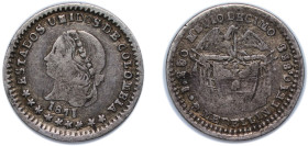 Colombia United States of Colombia 1871 ½ Decimo Silver (.835) Medellin Mint (61000) 1.2g VF KM 150.2a