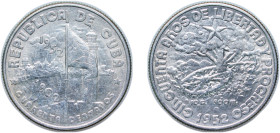 Cuba First Republic 1952 40 Centavos (50th. Anniversary of the Republic) Silver (.900) Philadelphia Mint (1250000) 10g AU KM 25 Y 19