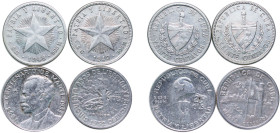 Cuba First Republic 1948-1953 Centavos (4 Lots) Silver Philadelphia Mint XF