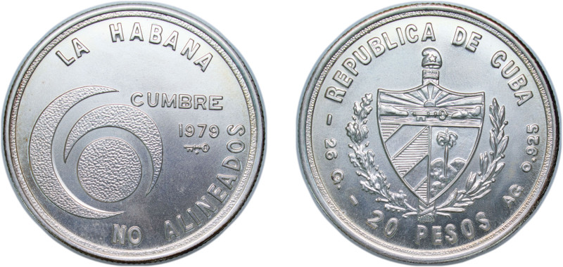 Cuba Second Republic 1979 20 Pesos (Nonaligned Nations Conference) Silver (.925)...