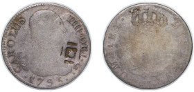 Cuba Spanish colony 1841 2 Reales (Countermark on Spanish 2 Reales, 1795 KM#430) Silver (.903) 5.3g VF KM 2