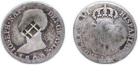 Cuba Spanish colony 1841 4 Reales (Countermark on Spanish - Madrid 4 Reales, 1809 M AI, KM#540.1) Silver (.903) 5.3g VF KM 7