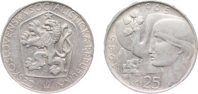 Czechoslovakia Socialist Republic 1965 25 Korun (Czech Liberation) Silver (.500) (150000) 15.8g XF KM 59