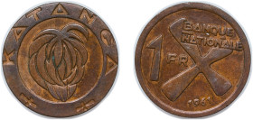 Democratic Republic of the Congo Katanga Republic 1961 1 Franc Bronze Kings Norton Metal Company Mint (2500000) 4.7g XF KM 1 Schön 1