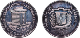 Dominican Republic Fourth Republic 1977 30 Pesos (Central Bank) Silver (.925) Valcambi SA Mint (5000) 77.8g PF KM 46