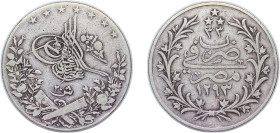 Egypt Ottoman Empire AH1293//33 (1907) H 20 Qirsh - Abdul Hamid II Silver (.833) Heaton and Sons / The Mint Birmingham Limited (300000) 27.6g VF KM 29...