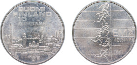 Finland Republic 1971 S-H 10 Markkaa (Athletic Championships) Silver (.500) Helsinki Mint (1000000) 24.5g UNC KM 52 Schön 61