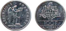 France Fifth Republic 1989 100 Francs (Human Rights) Silver (.900) Paris Mint (4834611) 14.9g BU F 457 KM 970 Gad 904