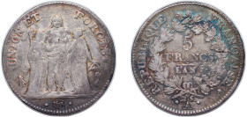 France First Republic AN 5 (1796) A 5 Francs Union et Force, UNION untight, with inner acorns and outer acorn Silver (.900) Paris Mint 25g VF F 291