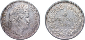 France Kingdom 1843 W 5 Francs - Louis-Philippe I Silver (.900) Lille Mint (7879747) 25g AU KM 749.13