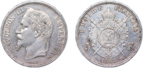 France Second Empire 1868 BB 5 Francs - Napoleon III Silver (.900) Strasbourg Mint (11390447) 25g XF KM 799.2