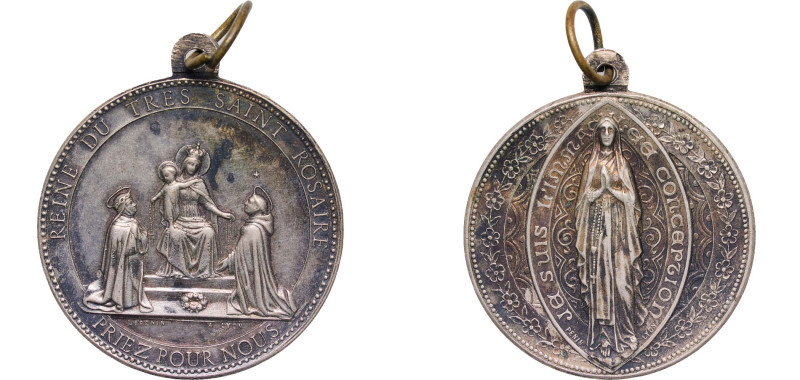 France ND Religious medal (Reine Du Très Saint Rosaire) Silver 14.4g AU