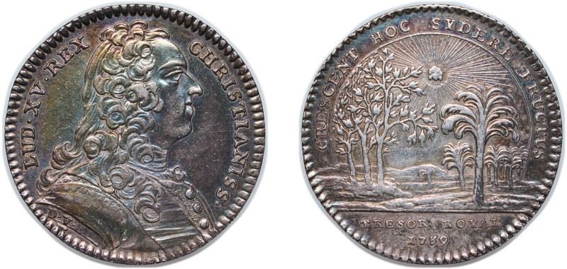 France Kingdom 1739 Jeton - Louis XV (Trésor Royal) Silver 6.8g AU