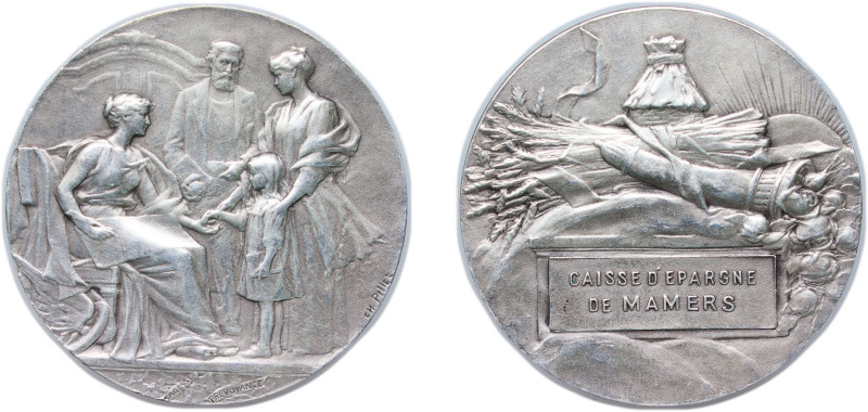 France Third Republic ND Medal - CAISSE D'EPARGNE DE MAMERS Silver 15.4g XF