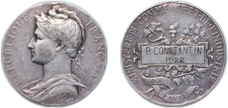 France Third Republic 1922 Medal - Ministere du Commerce et de L'Industrie Silve...