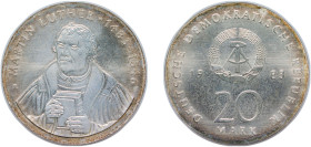 Germany German Democratic Republic 1983 A 20 Mark (Martin Luther) Silver (.500) Berlin Mint (45000) 21.1g BU KM 94