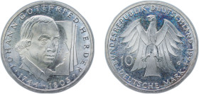 Germany Federal Republic of Germany 1994 G 10 Deutsche Mark (Johann Gottfried Herder) Silver (.625) Karlsruhe Mint (7000000) 15.5g BU KM 184 J 458 Sch...