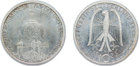 Germany Federal Republic of Germany 1995 J 10 Deutsche Mark (Frauenkirche in Dresden) Silver (.625) Hamburg Mint (7000000) 15.5g BU KM 185 J 460 Schön...