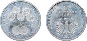 Germany Federal Republic of Germany 1998 F 10 Deutsche Mark (50th Anniversary of the Deutsche Mark) Silver (.925) Karlsruhe Mint (195000) 15.5g BU KM ...