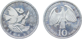 Germany Federal Republic of Germany 1998 J 10 Deutsche Mark (Peace of Westphalia) Silver (.925) Hamburg Mint (200000) 15.5g BU KM 191 J 467 Schön 191