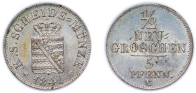 Germany Kingdom of Saxony (Albertinian Line) German states 1841 G ½ Neugroschen / 5 Pfennige - Frederick August II Silver (.229) (2248000) 1g UNC KM 1...