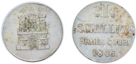 Germany Free Hanseatic city of Hamburg German states 1846 1 Schilling Courant Billon (.375 silver) (240000) 1g AU KM 566