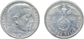 Germany Third Reich 1938 A 2 Reichsmark (Paul von Hindenburg) Silver (.625) Berlin Mint (13201040) 8g VF KM 93 AKS 33 J 366 Schön DM 90