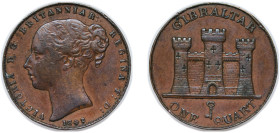 Gibraltar British Overseas Territory 1842 1 Quart - Victoria Copper Royal Mint (97000) 5.3g XF KM 2 Pr 6