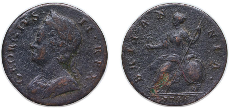 Great Britain United Kingdom 1748 ½ Penny - George II (old bust) Copper 9.8g VF ...