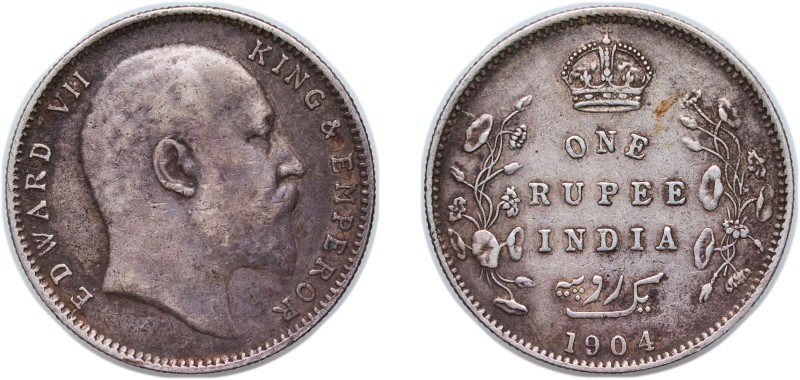 India India - British Raj 1904 B 1 Rupee - Edward VII Silver (.917) Bombay Mint ...