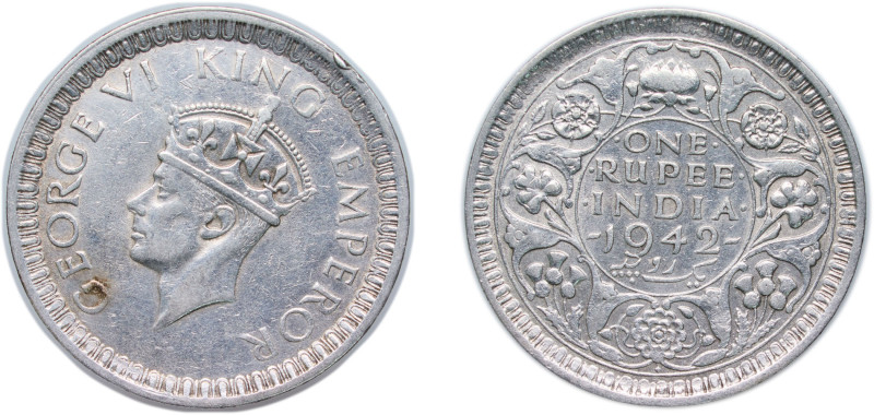 India India - British Raj 1942 • 1 Rupee - George VI Silver (.500) Bombay Mint (...