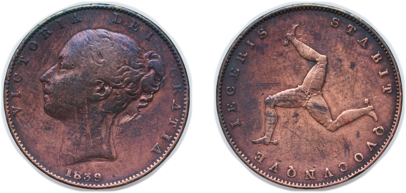 Isle of Man British dependency 1839 1 Farthing - Victoria Copper (213000) 4.7g V...