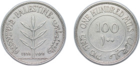 Israel British Palestine British Mandate 1935 100 Mils Silver (.720) Royal Mint (Tower Hill) (2850000) 11.6g XF KM 7 Schön 7 Aharoni 7