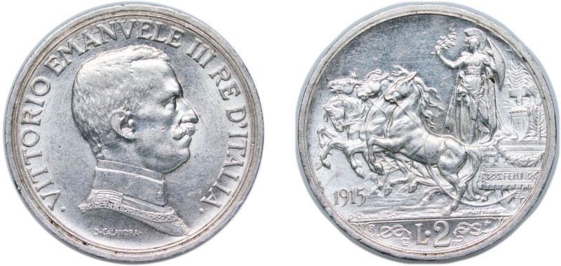 Italy Kingdom 1915 R 2 Lire - Vittorio Emanuele III Original luster Silver (.835...