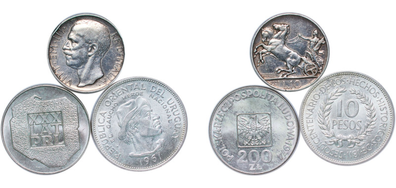 Italy 1928-1974 Poland Uruguay (3 Lots) Silver XF